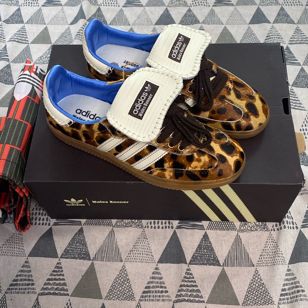 Adidas Leopard Print Three-Stripe Retro Sneakers - image 1